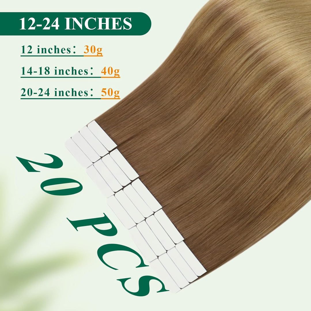 Easyouth Tape in Extensions Echthaar Ombre Extensions Echthaar Tape 45 cm Goldbraun Verblasst zu Gol