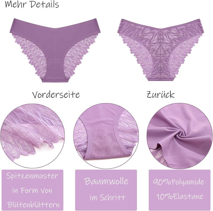 FINETOO Seamless Slips Damen Nahtlose Unterwäsche Spitzen Hipster Frauen Sexy V Waisted Unterhosen A