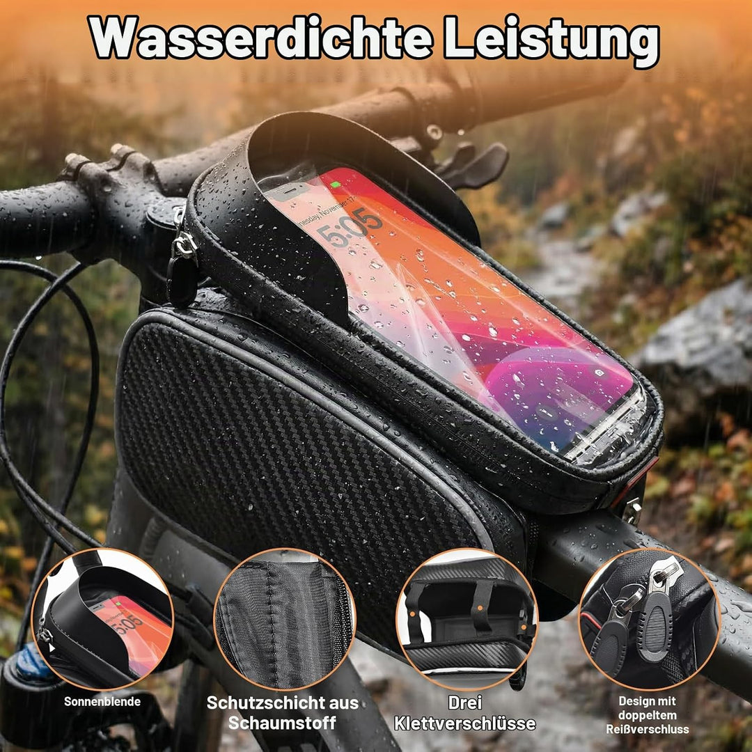 Lenkertasche Fahrrad, Wasserdicht Fahrrad Rahmentasche mit TPU Touchscreen Handytasche Oberrohrtasch