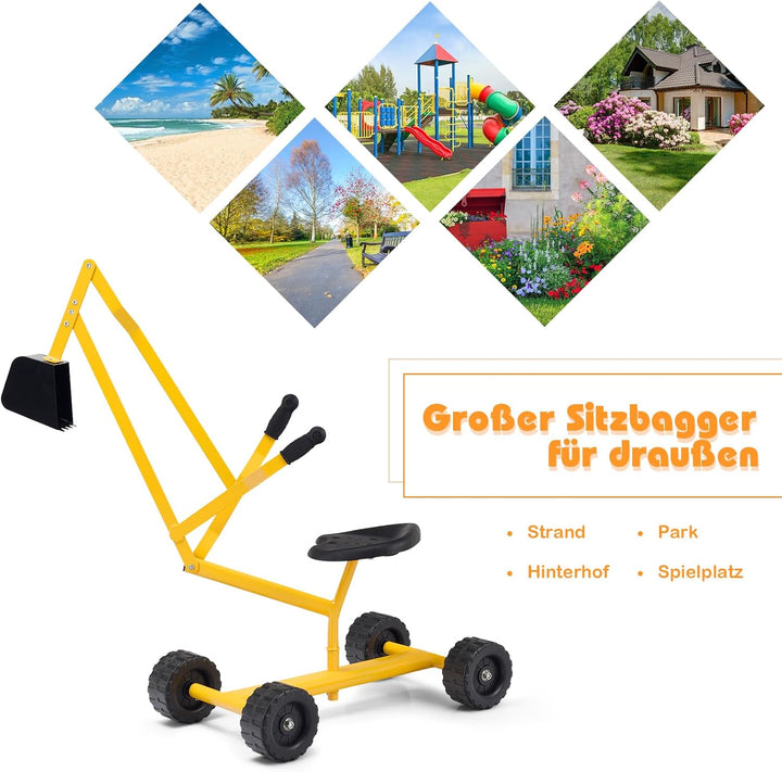 GOPLUS Kinder Sitzbagger, Sandbagger Aufsitzbagger mit 360°drehbarem Sitz & grosser Schaufel & Gummi
