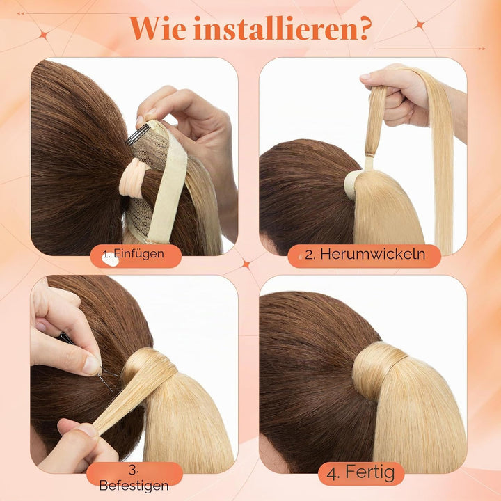 Benehair Ponytail Extension Echthaar, 100% Echthaar Zopf Extensions Echthaar, Wrap Around Ponytail f