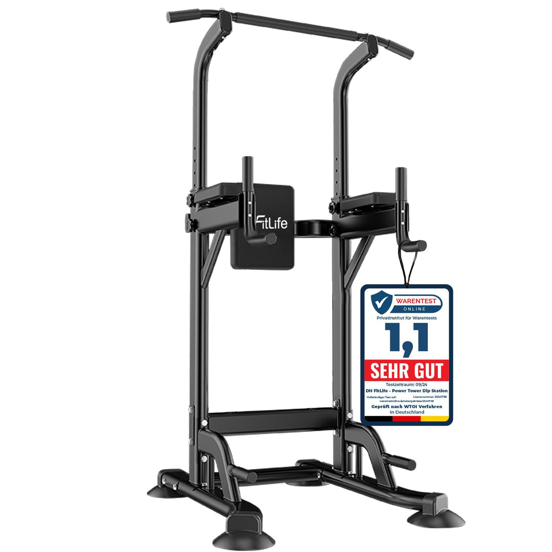 DH FitLife Power Tower Dip Station | Sport Geräte mit Klimmzugstange, Dip Barren u. Rückentrainer |