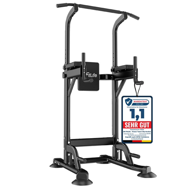 DH FitLife Power Tower Dip Station | Sport Geräte mit Klimmzugstange, Dip Barren u. Rückentrainer |