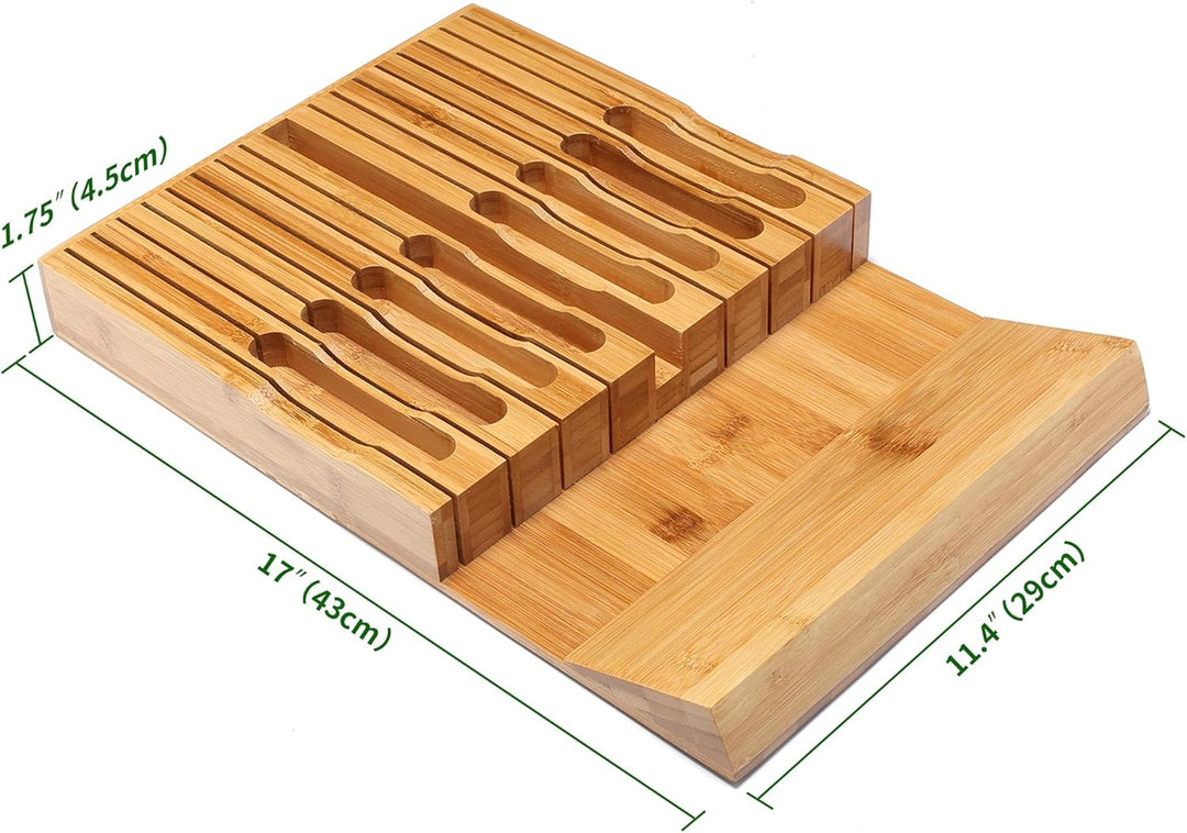 VaeFae In-Drawer Knife Block,Bambus Messer Schublade Organizer Insert, Küchenmesser-Schublade zur Au