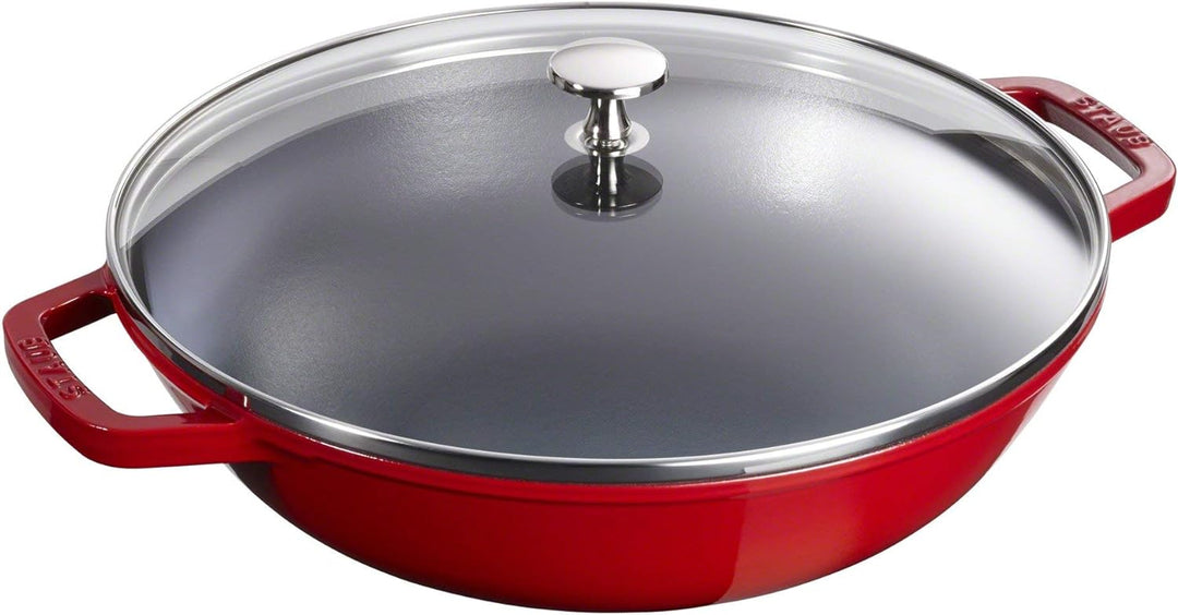 STAUB Wok aus Gusseisen, 30 cm, inkl. Glasdeckel, Induktionsgeeignet, Kirschrot, Kirschrot