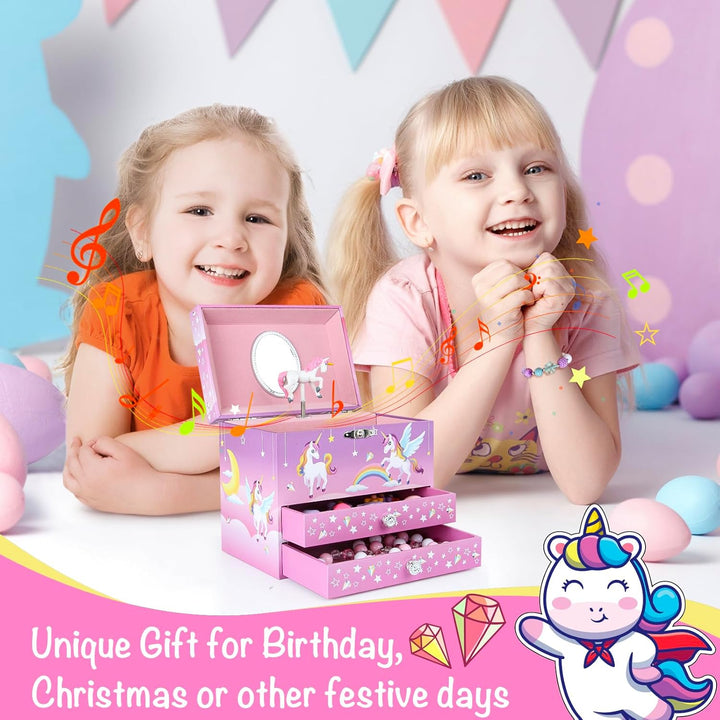 Einhorn Schmuckkästchen für Mädchen, Musikalische Schmuckschatulle (Pink Pony) Regenbogen Pony, Rege