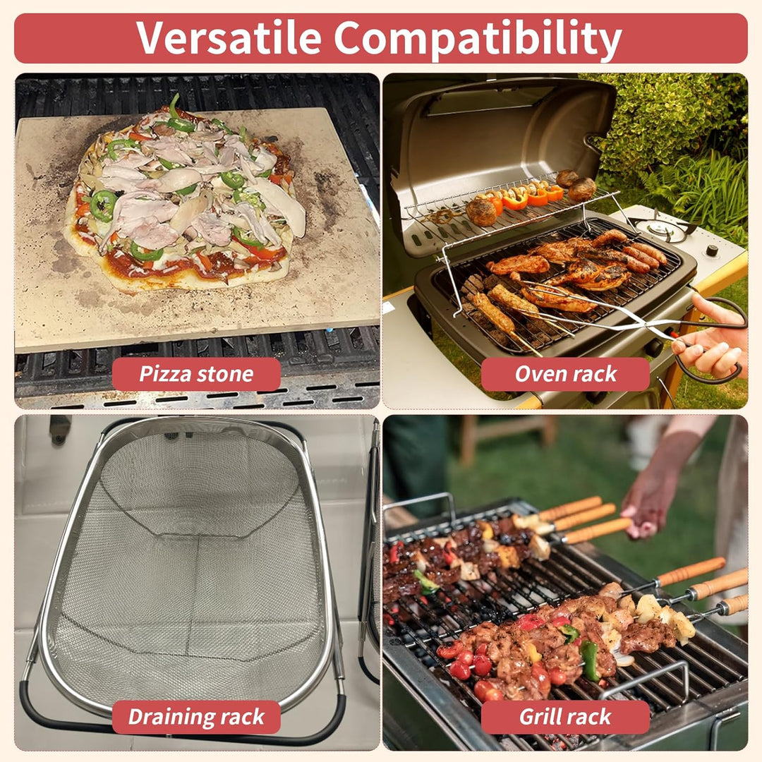 Pizzasteinbürste, 10,2 x 12,7 cm, Hartholzgriff, Pizzastein-Schrubber mit Edelstahlborsten (A), A