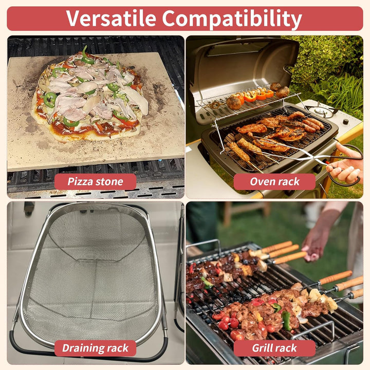 Pizzasteinbürste, 10,2 x 12,7 cm, Hartholzgriff, Pizzastein-Schrubber mit Edelstahlborsten (A), A