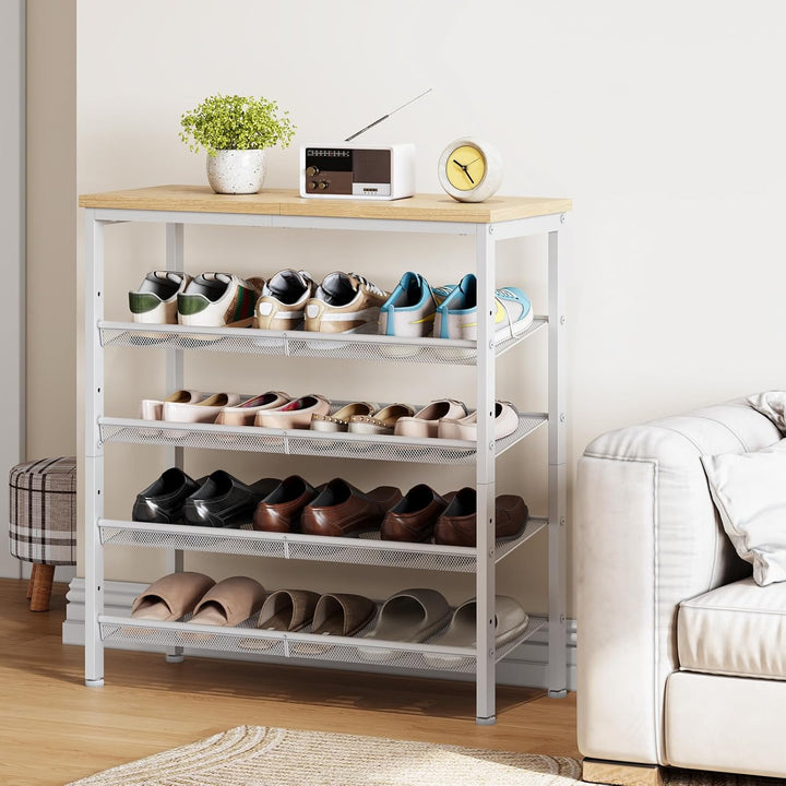 HOOBRO Schuhregal, 5-stöckiges Schuhablage, Schuhschrank, verstellbares Metallgitterregal, Geräumige