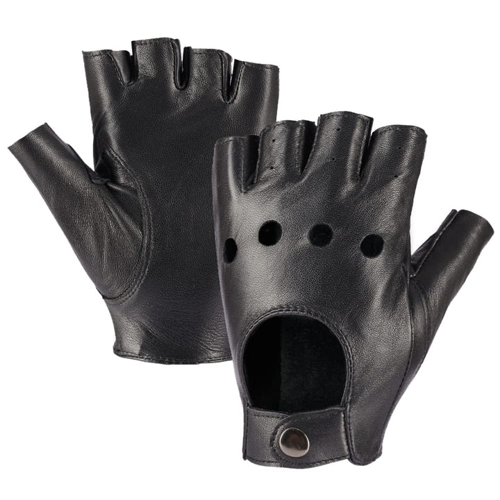 Damen Fingerlose Schaffell Autofahrer Lederhandschuhe Rock Punk Handschuhe S Schwarz, S Schwarz