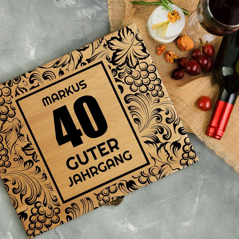 Maverton Weinöffner-Set personalisiert Weinset Sommelier Set - Geschenkbox Holzbox + 8er Weinzubehör