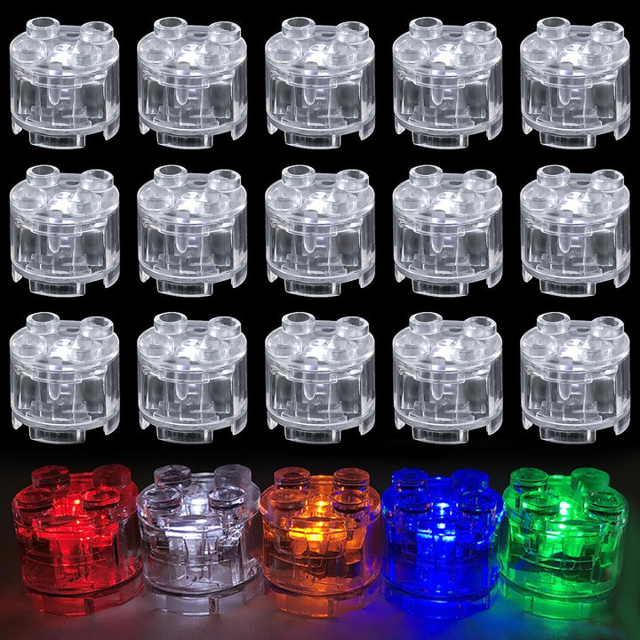 Joycabin 15 Stück Leuchtende Bausteine, 2x2 LED Leuchtsteine, Transparent Runde Bausteine Lampe, Bau
