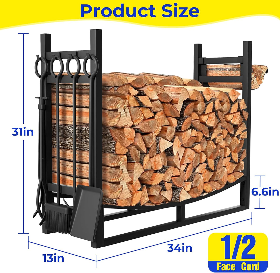 Amagabeli Kaminholzregal mit 4 Kaminwerkzeug 90cmx78cmx33cm Grosses breites Brennholzregal Kaminwerk