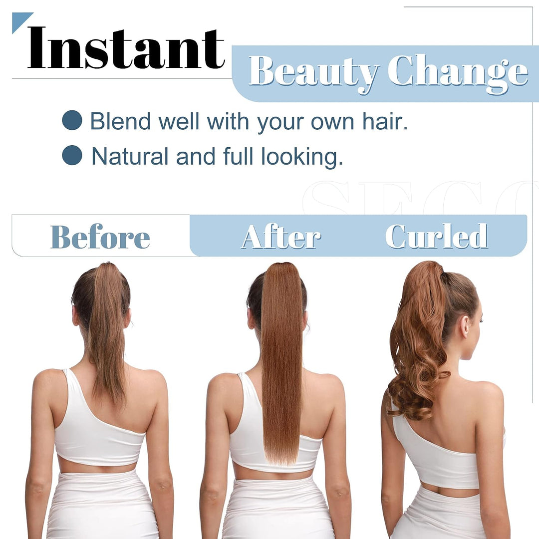 SEGO Ponytail Haarteil Echthaar Zopf Extension mit Klammer Clip in Pferdeschwanz Haarverlängerung 10