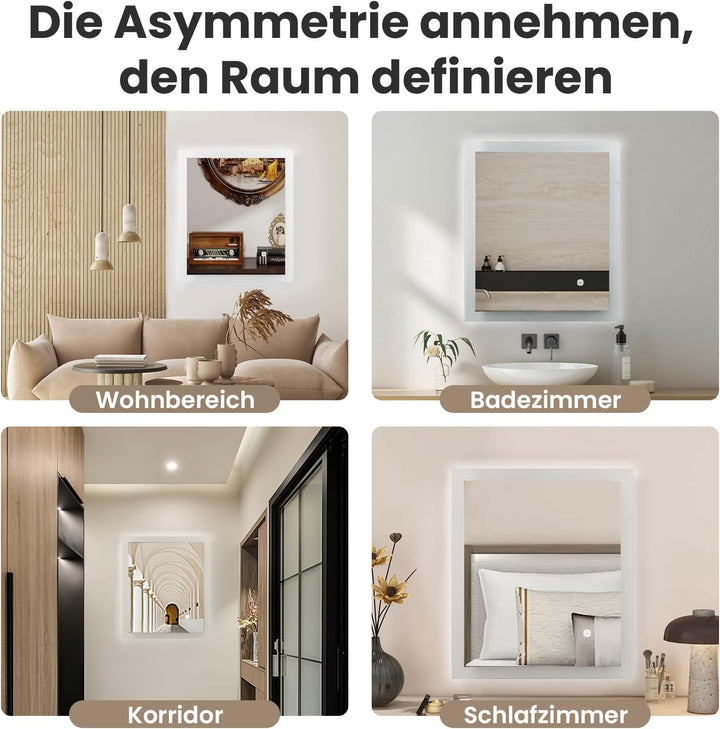 Trintion Badezimmerspiegel mit Beleuchtung, 60x50 cm Vertikal und Horizontal Montage Led Spiegel, Wa