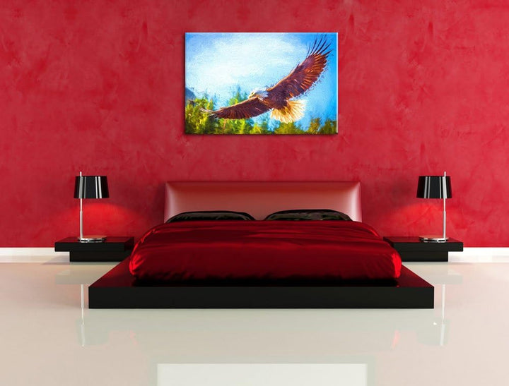 Adler Bunstift Effekt, Format: 100x70 auf Leinwand, XXL riesige Bilder fertig gerahmt mit Keilrahmen