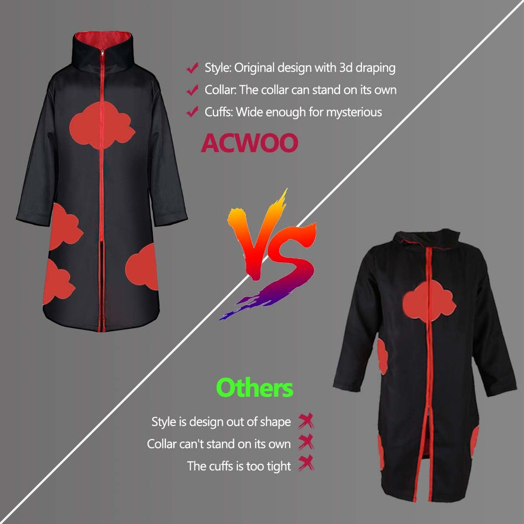 ACWOO Akatsuki Mantel für Kinder Erwachsener, Unisex Cosplay Anime Kostüm Itachi Mantel Cosplay Hall