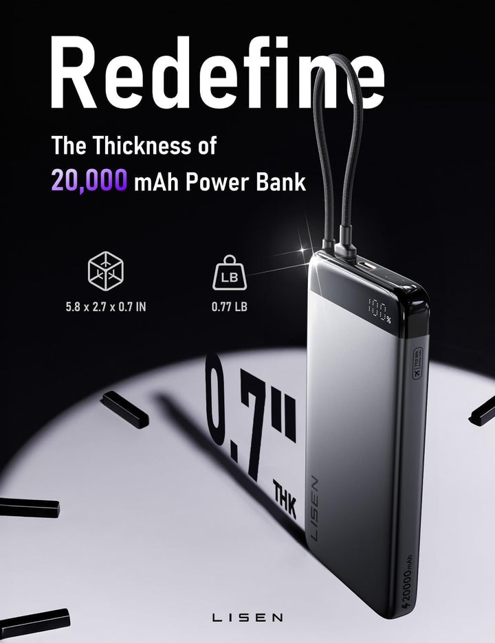 LISEN Powerbank CCC, Powerbank 20,000 mAh, 22.5 W, Compatible with iPhone 17/16 Series, Xiaomi 17 Pr