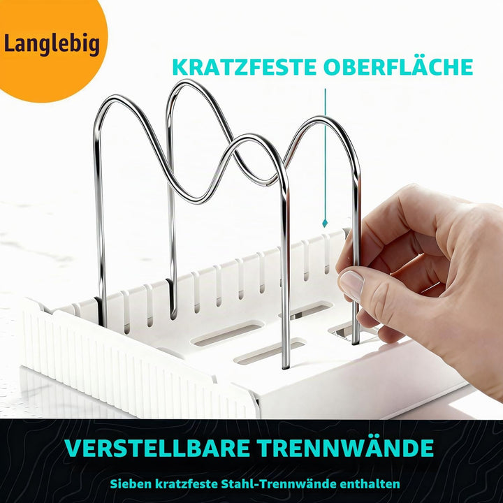 Expandable Pan Organizer for Cabinet, Pots lid and Pans Holder Rack with 7 Adjustable Dividers,Compa