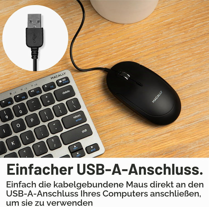 Macally Stille USB-Maus - Schlank &amp; Kompakt für Apple Mac oder Windows PC Laptop/Desktop - Mit Optis