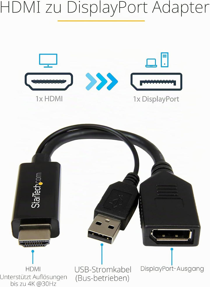 StarTech.com HDMI auf DisplayPort Adapter - HDMI auf DisplayPort Konverter mit USB Power - 4K HDMI z