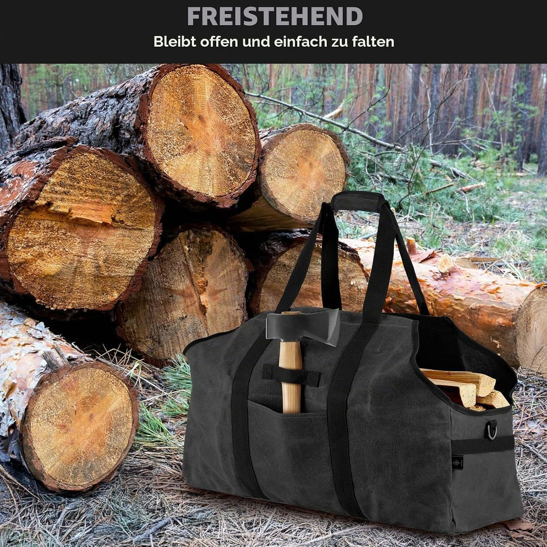 kaminholztasche Kaminholz Holzkorb Tragetasche Brennholztasche Kaminholzträger gewachstes Segeltuch