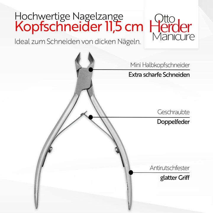 Otto Herder Manicure Nagelzange 11,5 cm, Kopfschneider aus Edelstahl, Nagelschneider für eingewachse