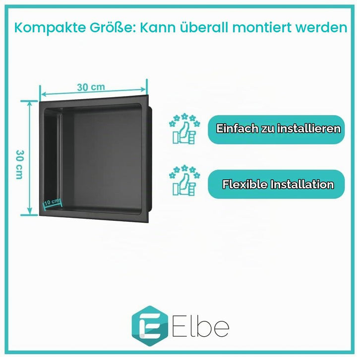 Elbe Edelstahl Duschnische Mattschwarz 304 Edelstahl Wandnische 30 x 30 x 10 cm wandeingefügte Nisch