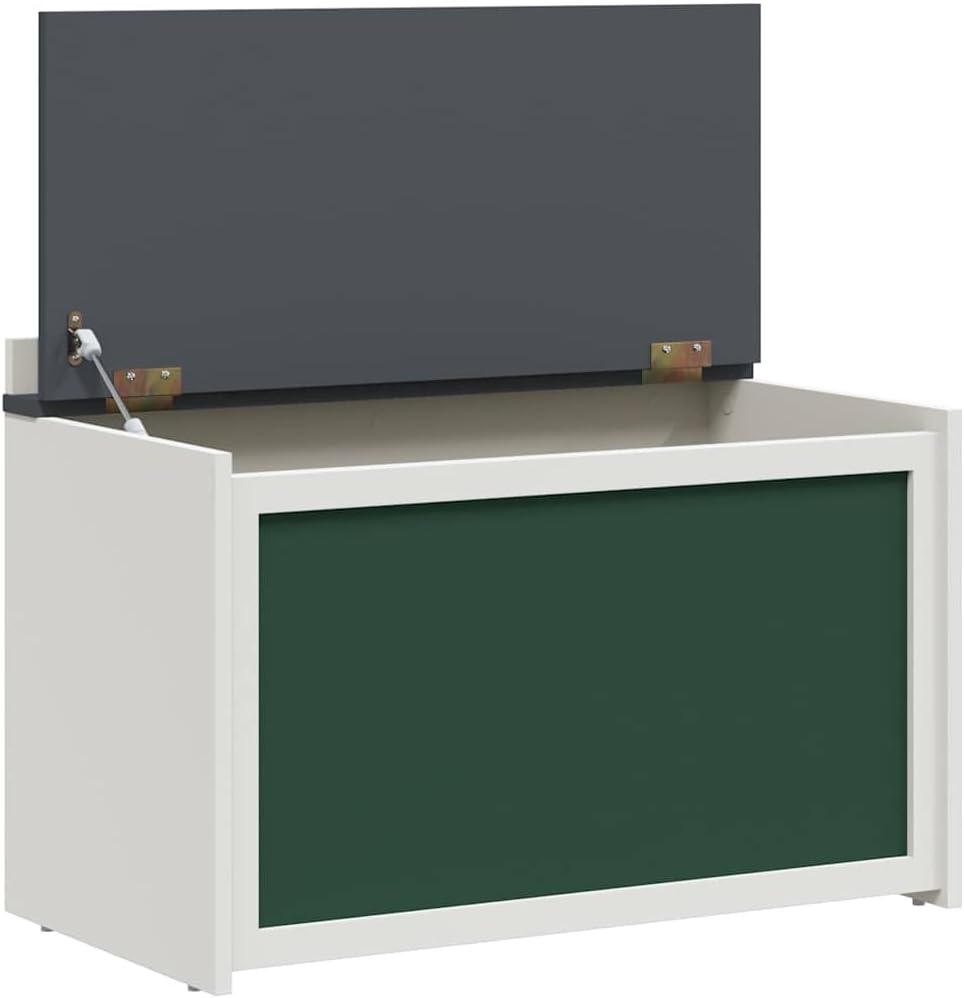 Box mit Stauraum und Tafelvorderseite ROROS Grau und Weiss aus Holzwerkstoff 73x40x55 cm mit Klappde