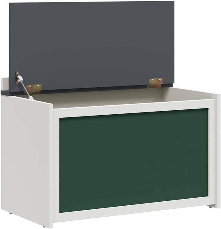 Spielzeugtruhe mit Tafelvorderseite ROROS in Grau und Weiss, Holzwerkstoff Stauraumbox 73 x 40 x 55