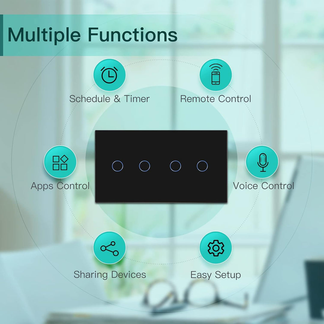 BSEED Smart Alexa Lichtschalter Double WiFi Touch Wandlichtschalter 2 Fach 1-Weg (Neutralstrom Erfor
