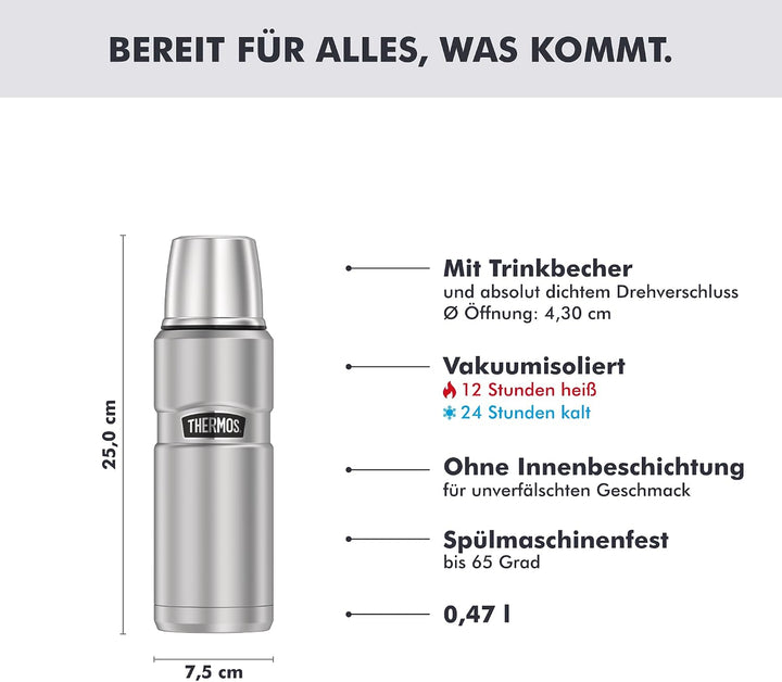 Thermos 4003.205.047 Isolierflasche Stainless King, 0,47 L, Edelstahl mattiert Edelstahl 470 ml ohne