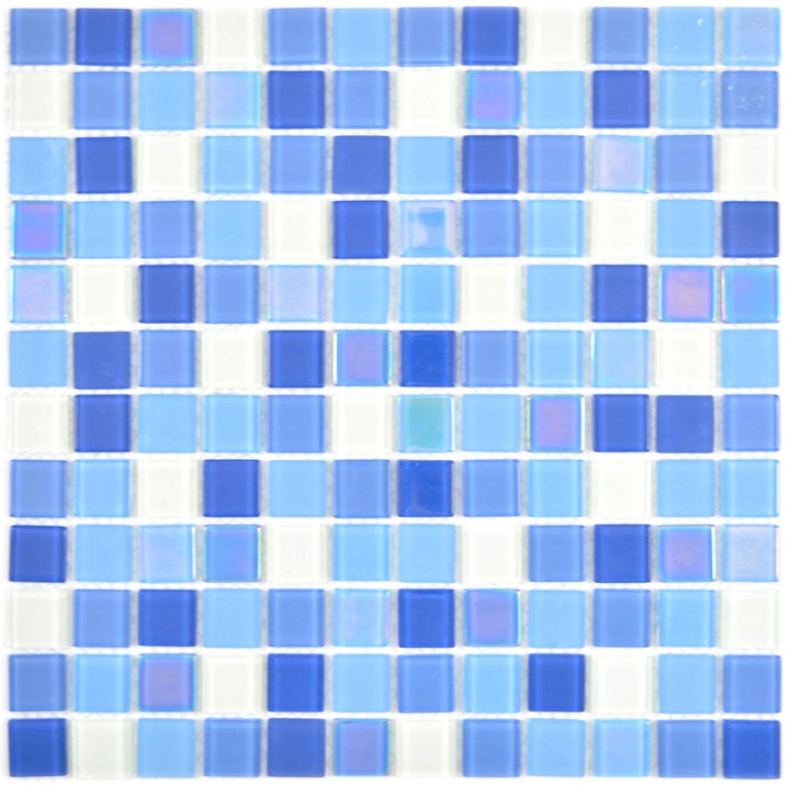 Fluoreszierendes Glasmosaik Quadrat Crystal mix blau light blue white für WAND KÜCHE Wandverblender