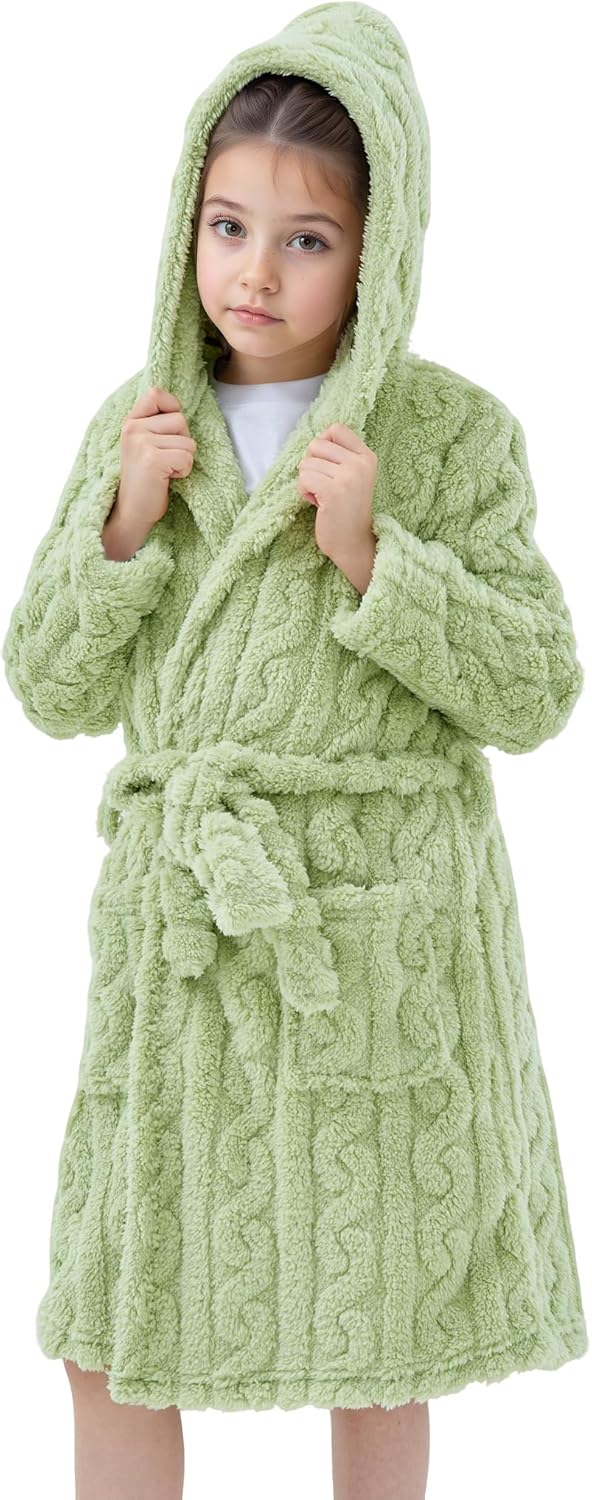 JiAmy Mädchen Bademantel Kapuzen Fleece Warmes Weiches Kinder Badekleid Fuzzy Frottee-Robe 4-14 Jahr