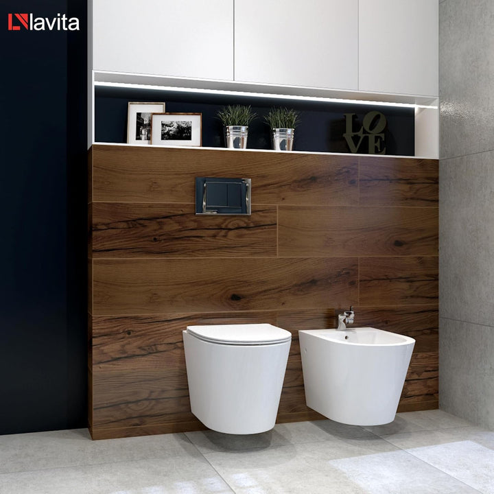 LAVITA Wand-WC Galve Hänge Toilette WC Sitz Toilettendeckel mit Absenkautomatik & Metallscharniere T