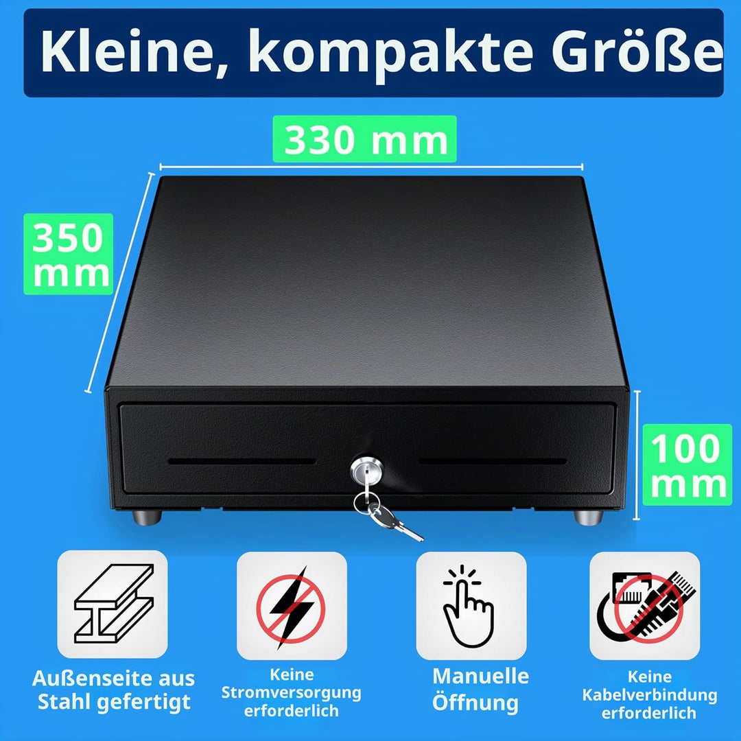 Mini-Registrierkassenschublade, klein, manuelles Öffnen durch Drücken der Frontplatte und des Schlüs