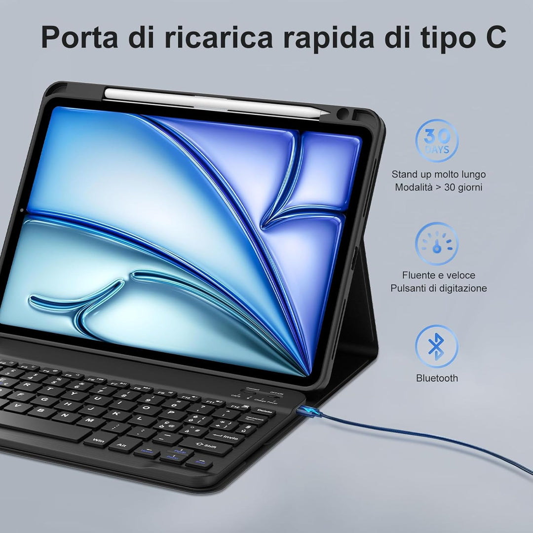 Schutzhülle mit Tastatur für iPad Air 11 Zoll M4 2026/M3 2025/M2 2024 mit italienischem QWERTY Kabel