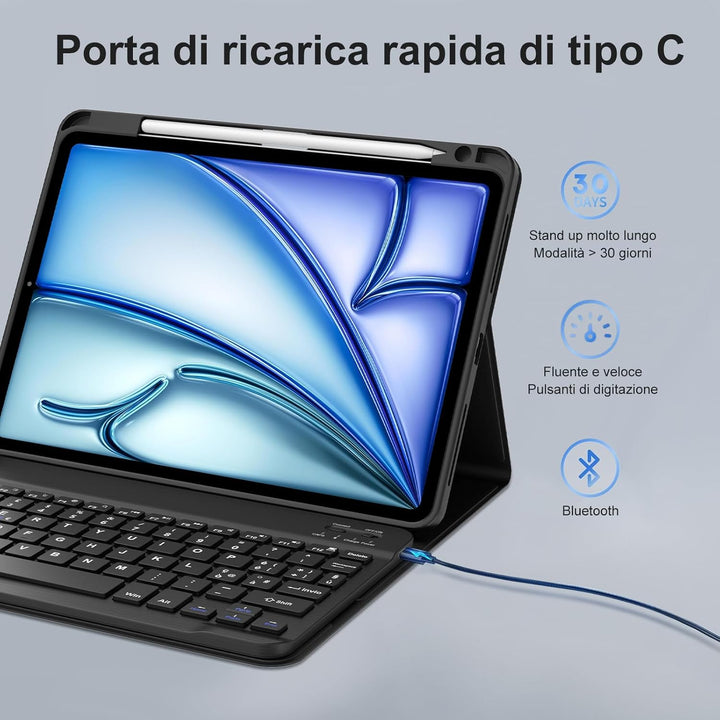 Schutzhülle mit Tastatur für iPad Air 11 Zoll M4 2026/M3 2025/M2 2024 mit italienischem QWERTY Kabel