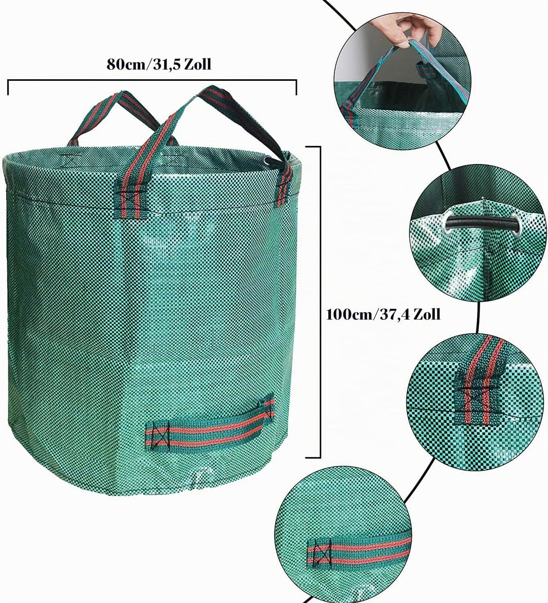 6er Set Gartensack -500L Gartenabfallsack mit extra verstärktem Boden -Heavy Duty Gartenarbeit Säcke