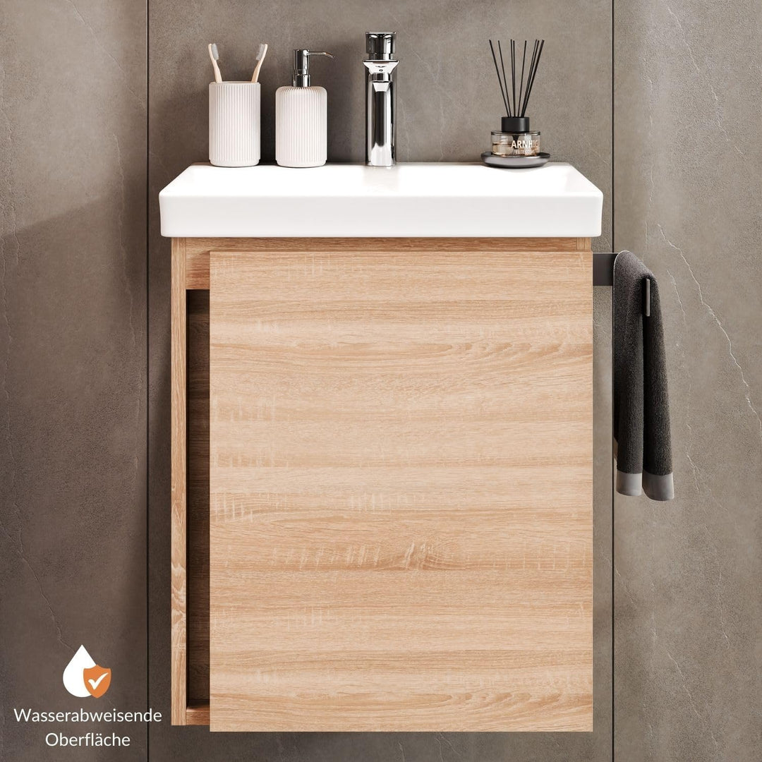 Planetmöbel Waschtisch mit Unterschrank 50 cm, Waschbeckenunterschrank hängend, Soft-Close, Badmöbel