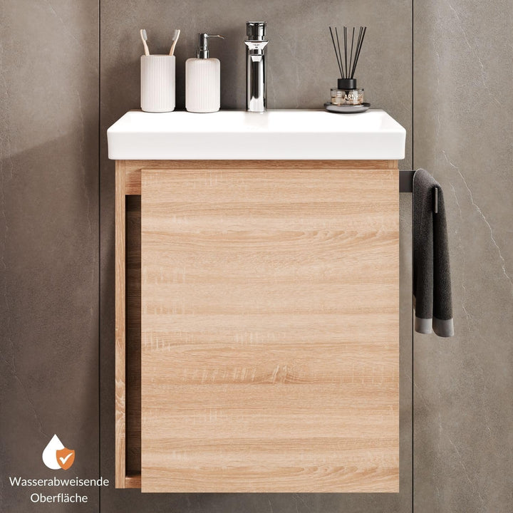 Planetmöbel Waschtisch mit Unterschrank 50 cm, Waschbeckenunterschrank hängend, Soft-Close, Badmöbel