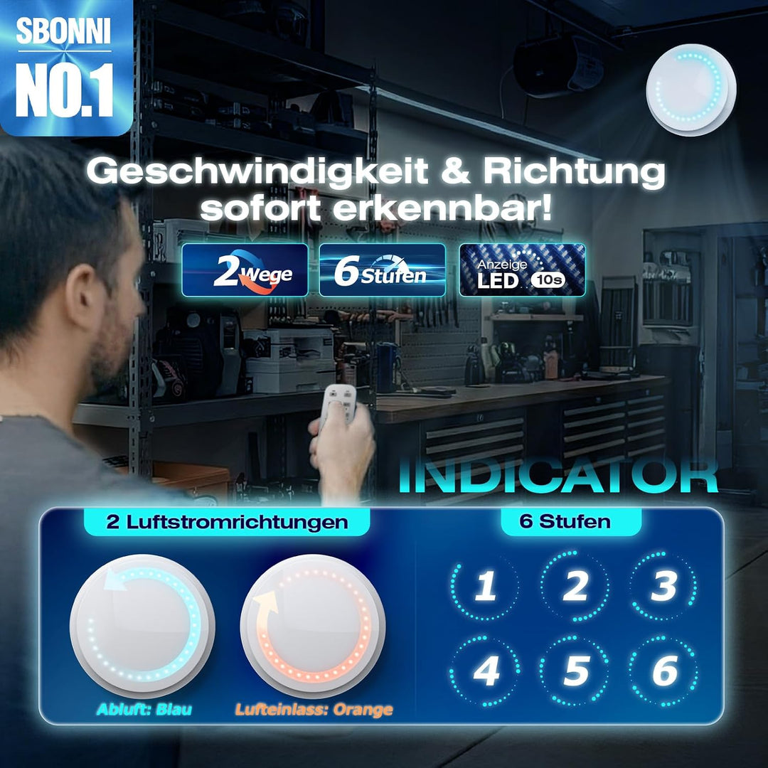 Badlüfter 100mm, 2 Richtungen, 6 Geschwindigkeiten Lüfter Bad mit Fernbedienung, Statusanzeige, Spei