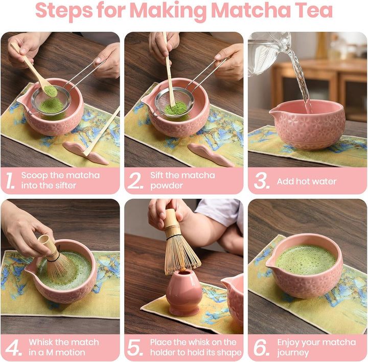 9‑in‑1 Matcha Set mit Matchaschale (560ml), Glas, Bambusbesen, Bambuslöffel, Sieb & Teematte – Japan