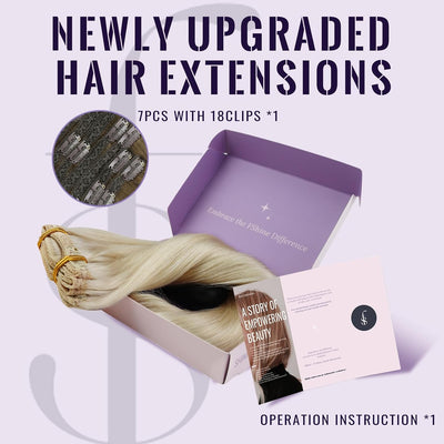 Fshine Echthaar Extensions Clip Weisse Blondine 40cm/16zoll Remy Haarverlängerung Echthaar Clip 120g