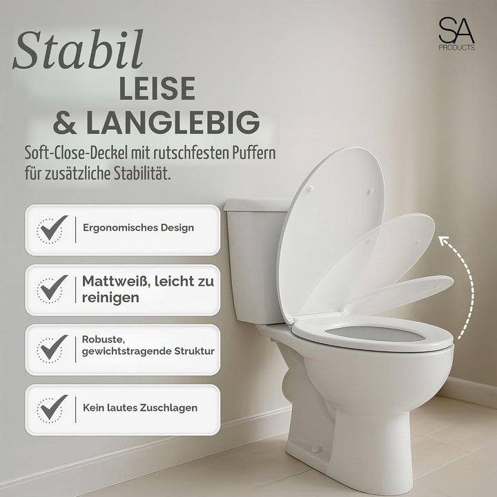 SA Products Toilettensitz mit Absenkautomatik – Universeller Ovaler Toilettensitz mit Softclose &amp; Sc