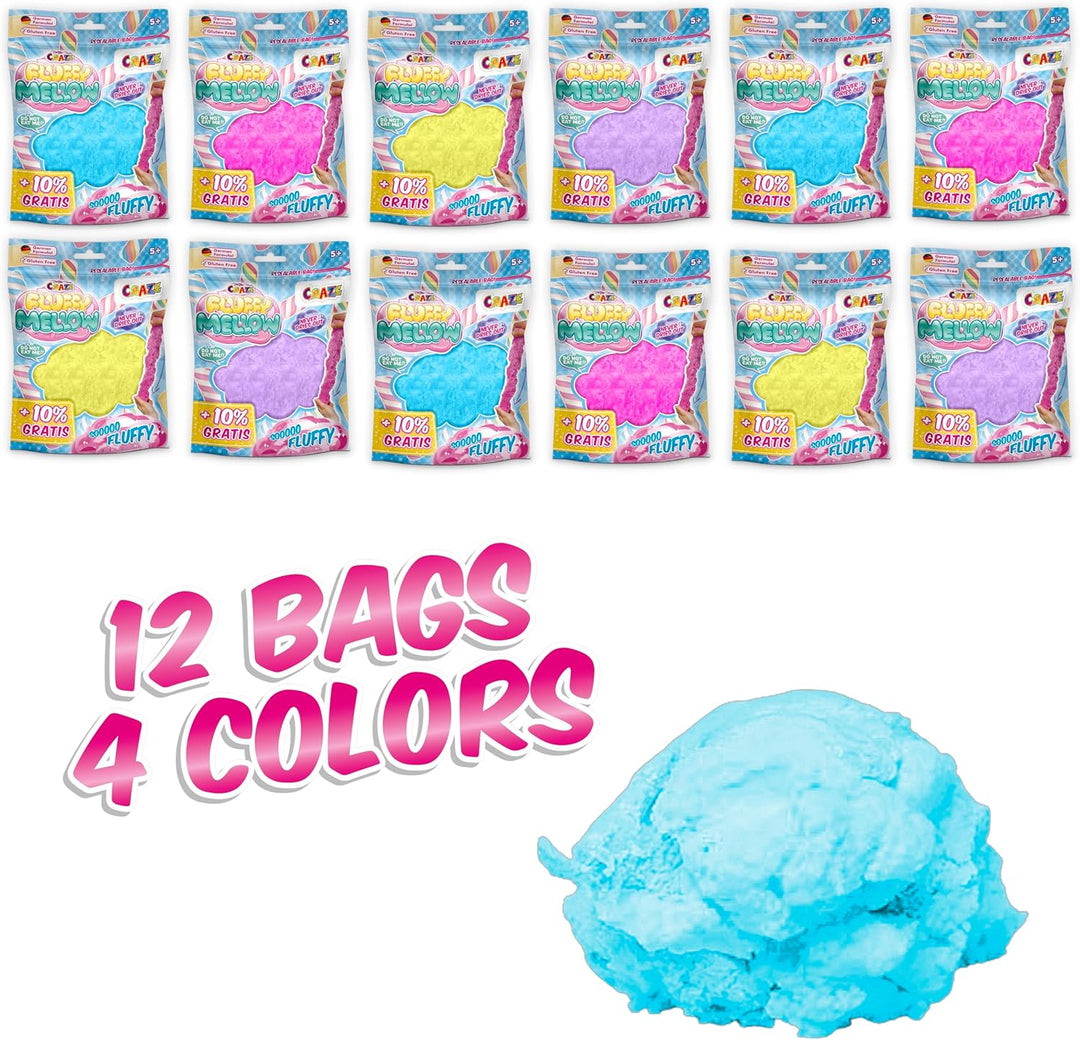 Craze Fluffy Mellow 12er Set - Knetmasse im Zipbeutel, 12x 25g luftige weiche Kinderknete mit Aroma,