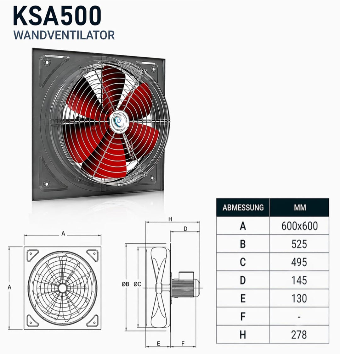 UZMAN Wandventilator Hochleistungs Axialventilator Industrie Axiallüfter Wand Fenster Lüfter 300mm,
