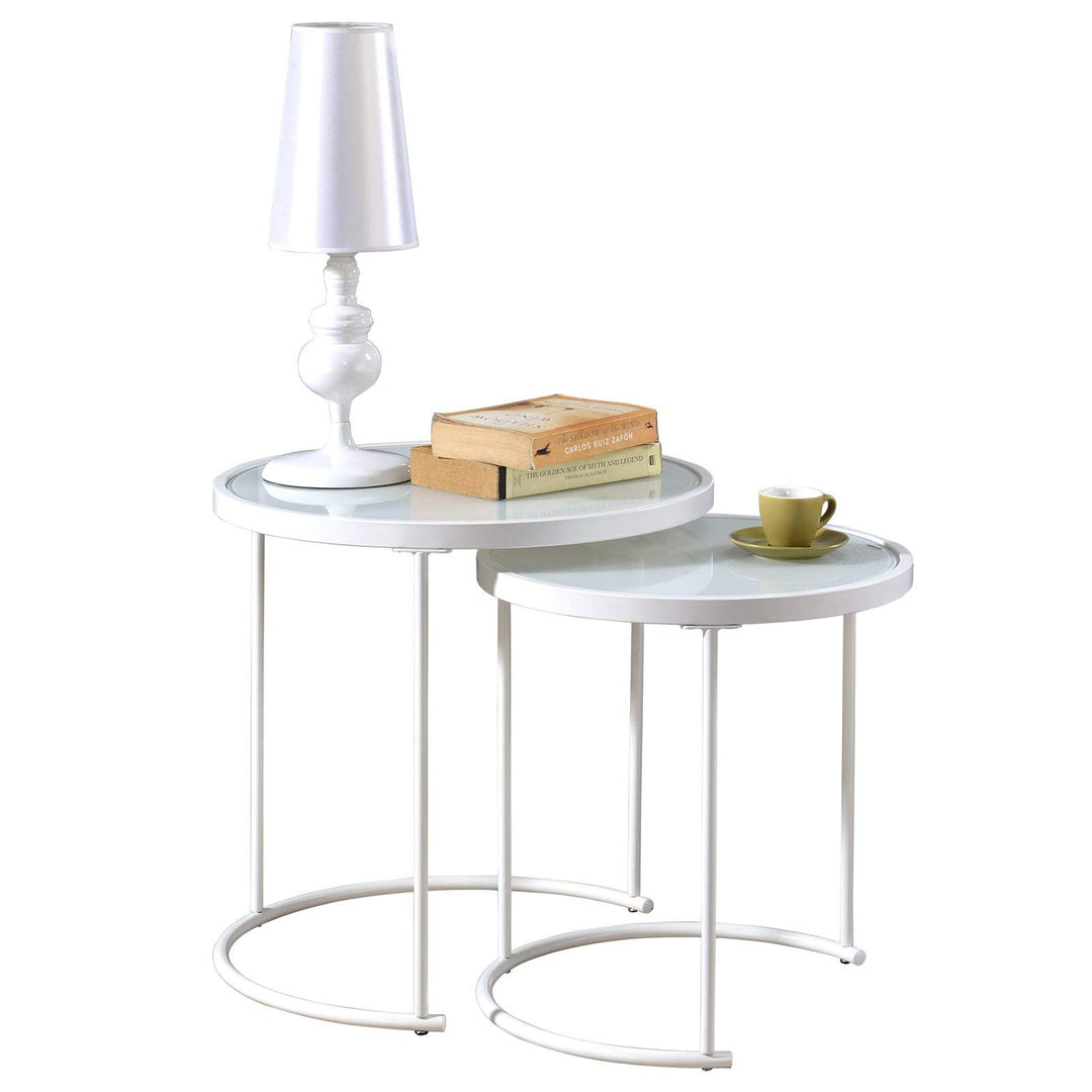 IDIMEX Couchtisch LEYRE im 2er Set,runder Beistelltisch 2-Satztisch mit Glas in weiss, Sofatisch im
