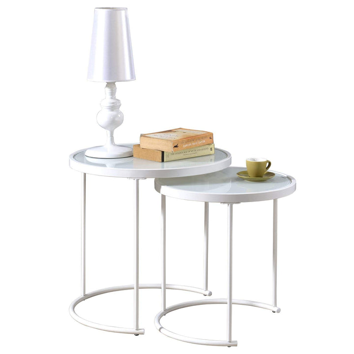 IDIMEX Couchtisch LEYRE im 2er Set,runder Beistelltisch 2-Satztisch mit Glas in weiss, Sofatisch im