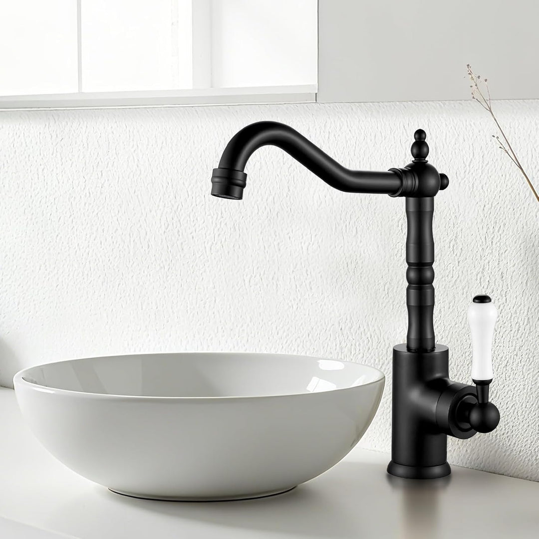 Wasserhahn Bad Schwarz Retro, Waschtischarmatur Hoch für Bad/Küche Waschbecken Armaturen, Einhebelmi